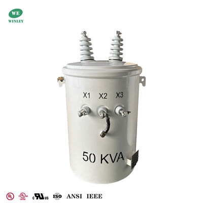 কেনা 50kva Pole Mounted Transformer 12.47kv To 277v Oil Filled Distribution Electric Pole Transformer UL Listed অনলাইনে উৎপাদন