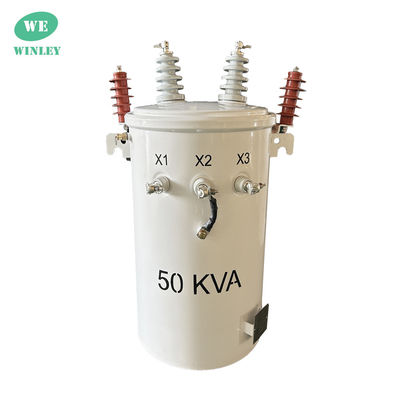 50kva সিঙ্গল ফেজ পোল মাউন্টড ট্রান্সফরমার তেল ডুবে 12.47KV 304SS ANSI / IEEE C57