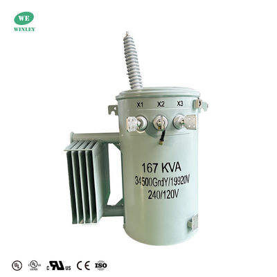 এএনএসআই স্ট্যান্ডার্ড সিঙ্গল ফেজ অয়েল ডুবে থাকা বিতরণ ট্রান্সফরমার 167KVA 34500V থেকে 120V ডুয়াল উইন্ডিং